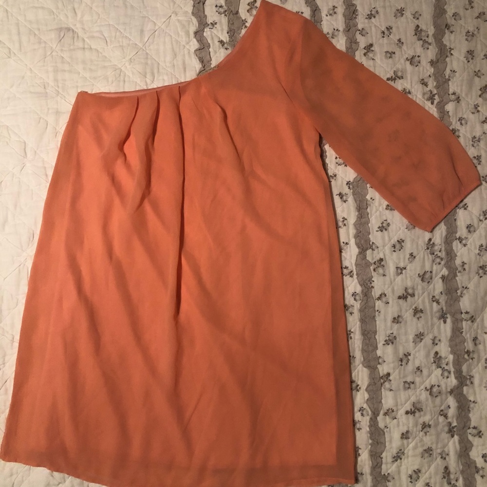 Pastel orange one shoulder flowy dress - M